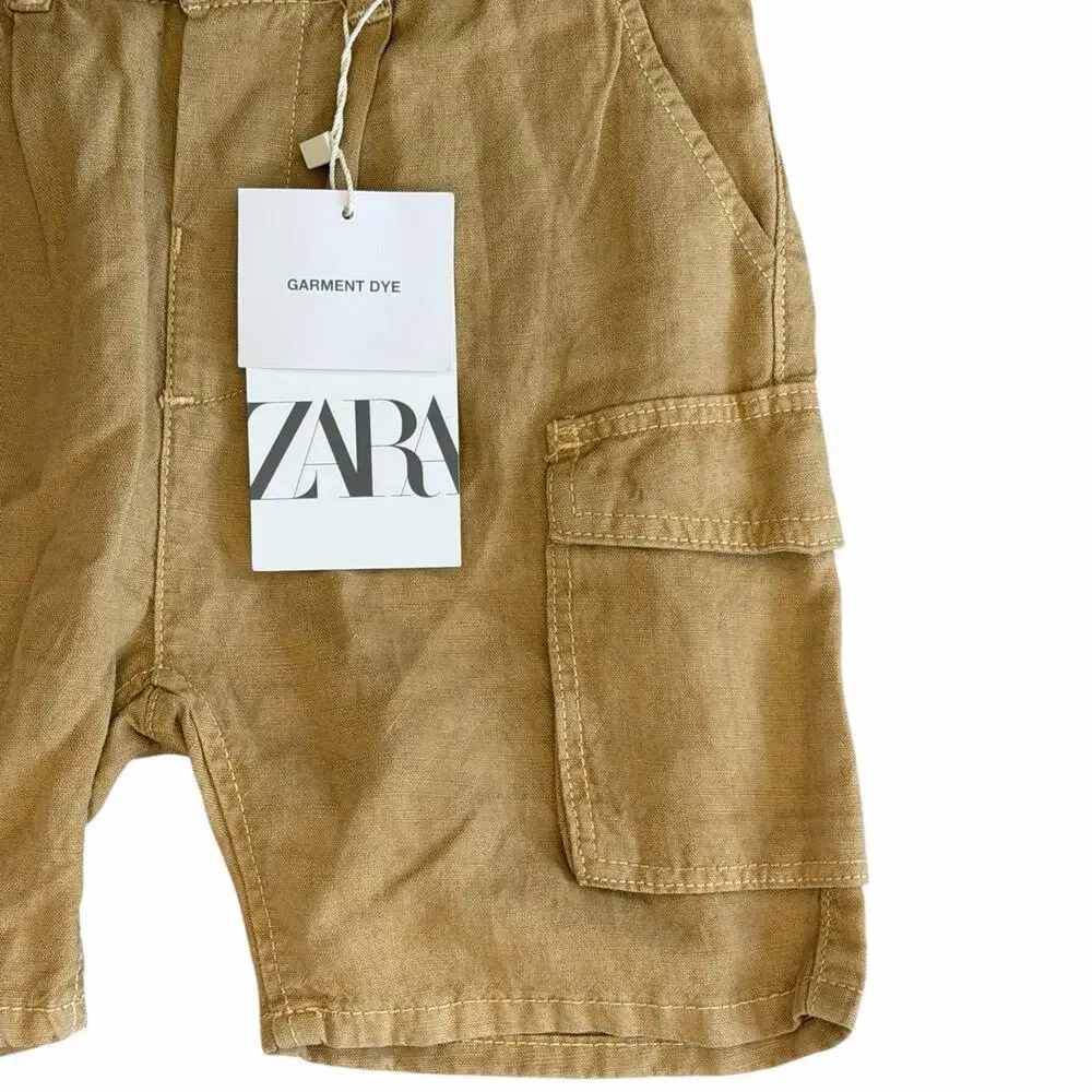 ZARA KIDS BOYS Linen Blend Cargo Shorts Size 3-4y NWT